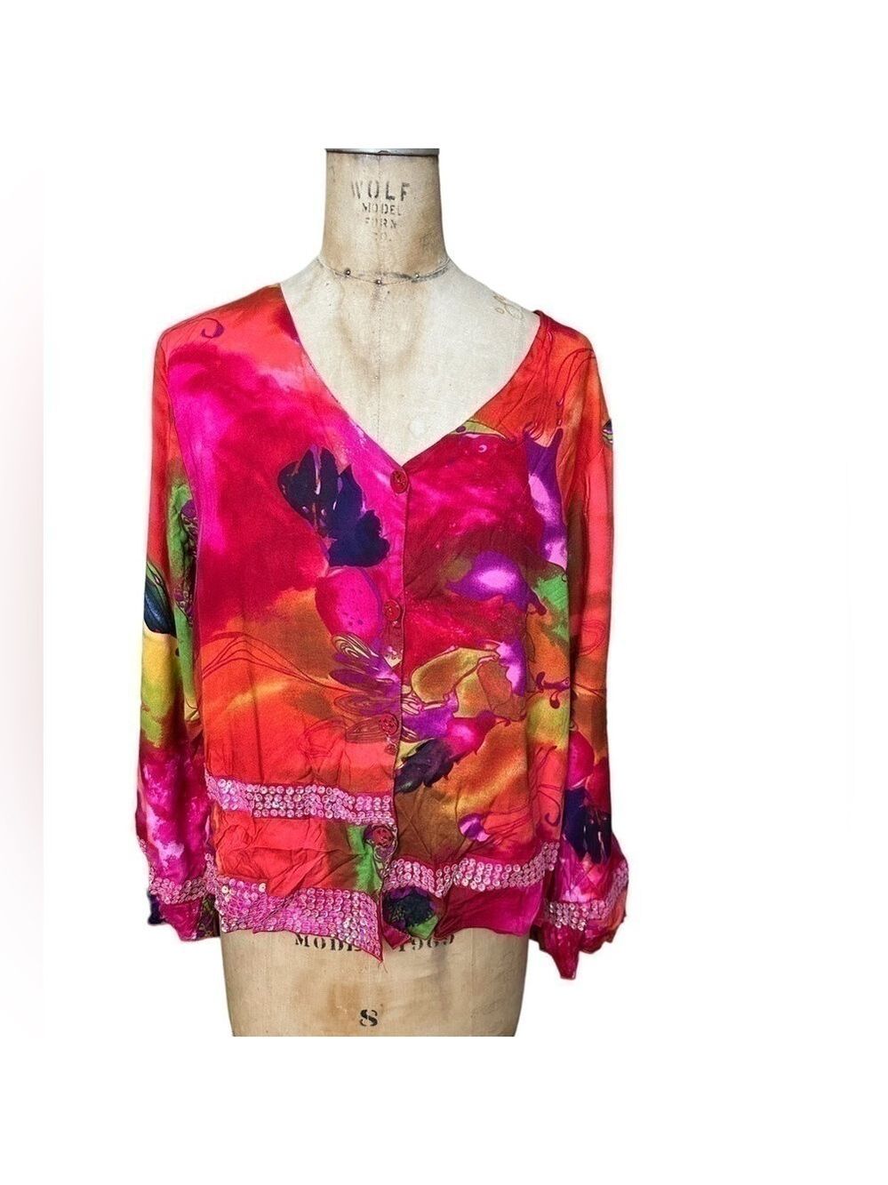 NWT Key lime pie rayon abstract floral colorful cardigan size L style 711385L